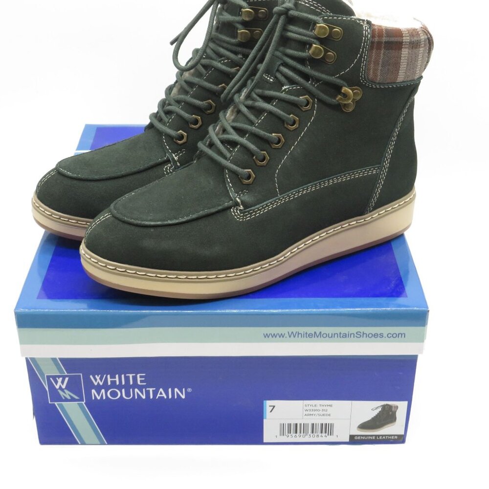White Mountain Women's Lace-Up Army Green Plaid Ankle Boots Size 7 NEW